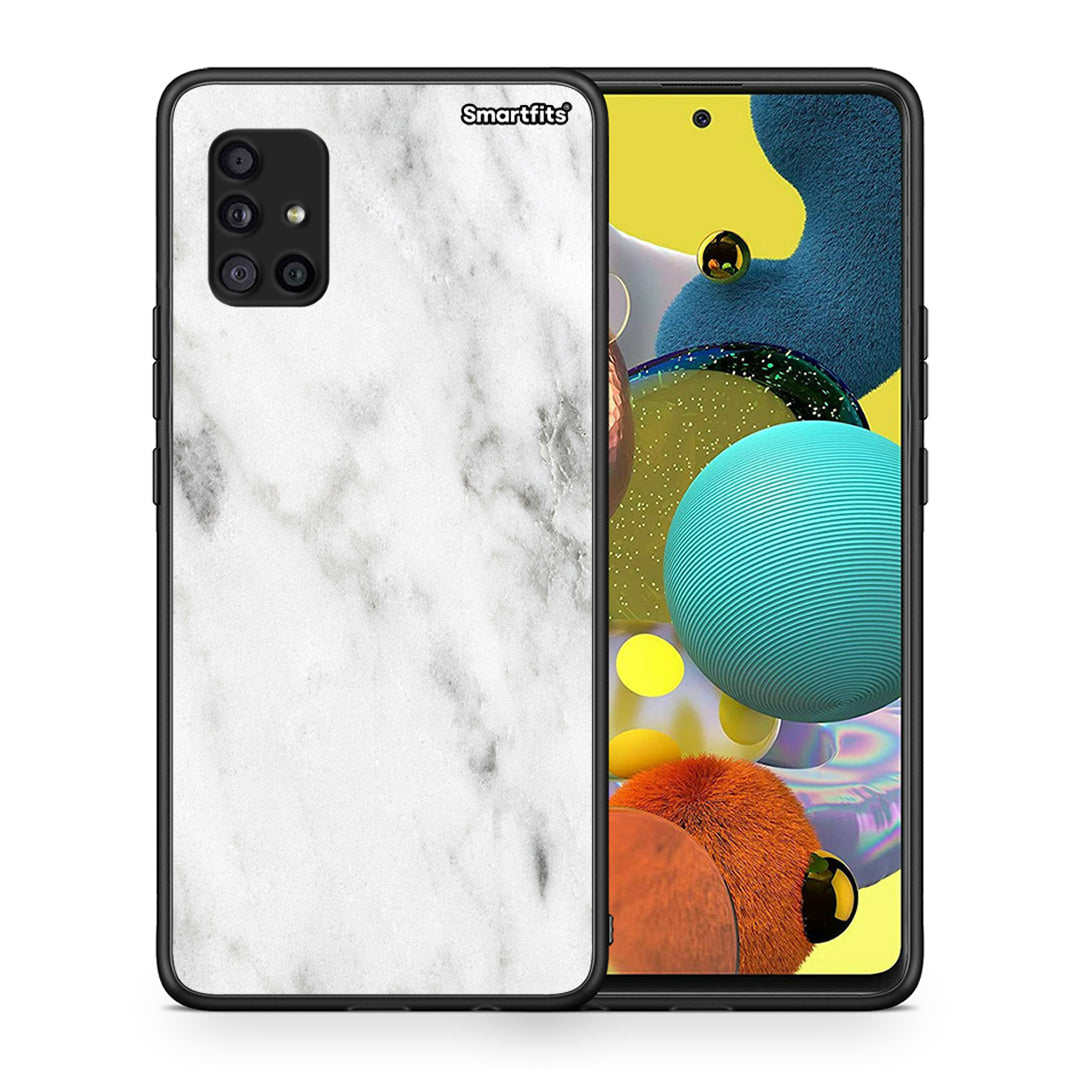 Θήκη Samsung Galaxy A51 5G White Marble από τη Smartfits με σχέδιο στο πίσω μέρος και μαύρο περίβλημα | Samsung Galaxy A51 5G White Marble case with colorful back and black bezels