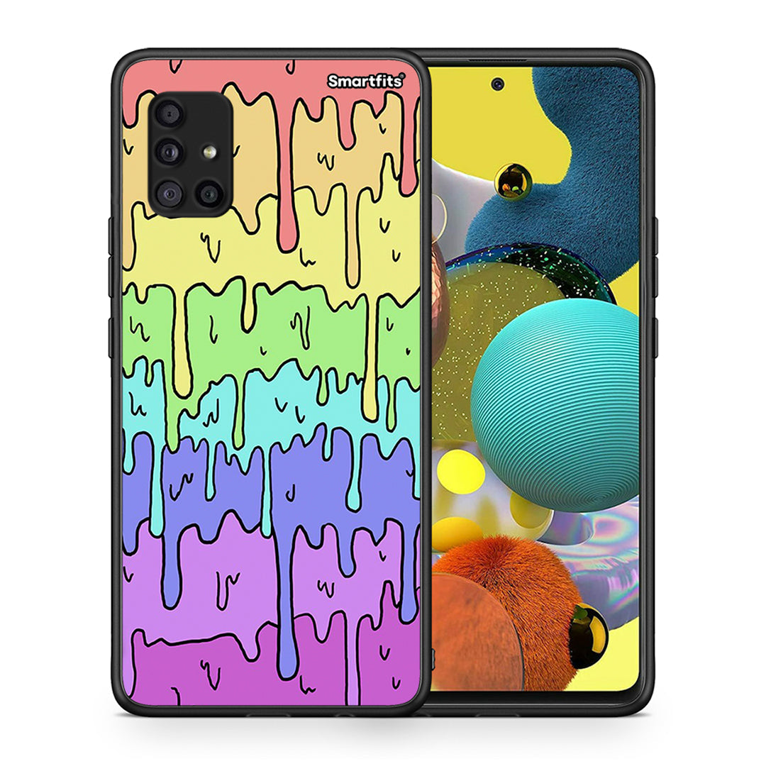 Θήκη Samsung Galaxy A51 5G Melting Rainbow από τη Smartfits με σχέδιο στο πίσω μέρος και μαύρο περίβλημα | Samsung Galaxy A51 5G Melting Rainbow case with colorful back and black bezels