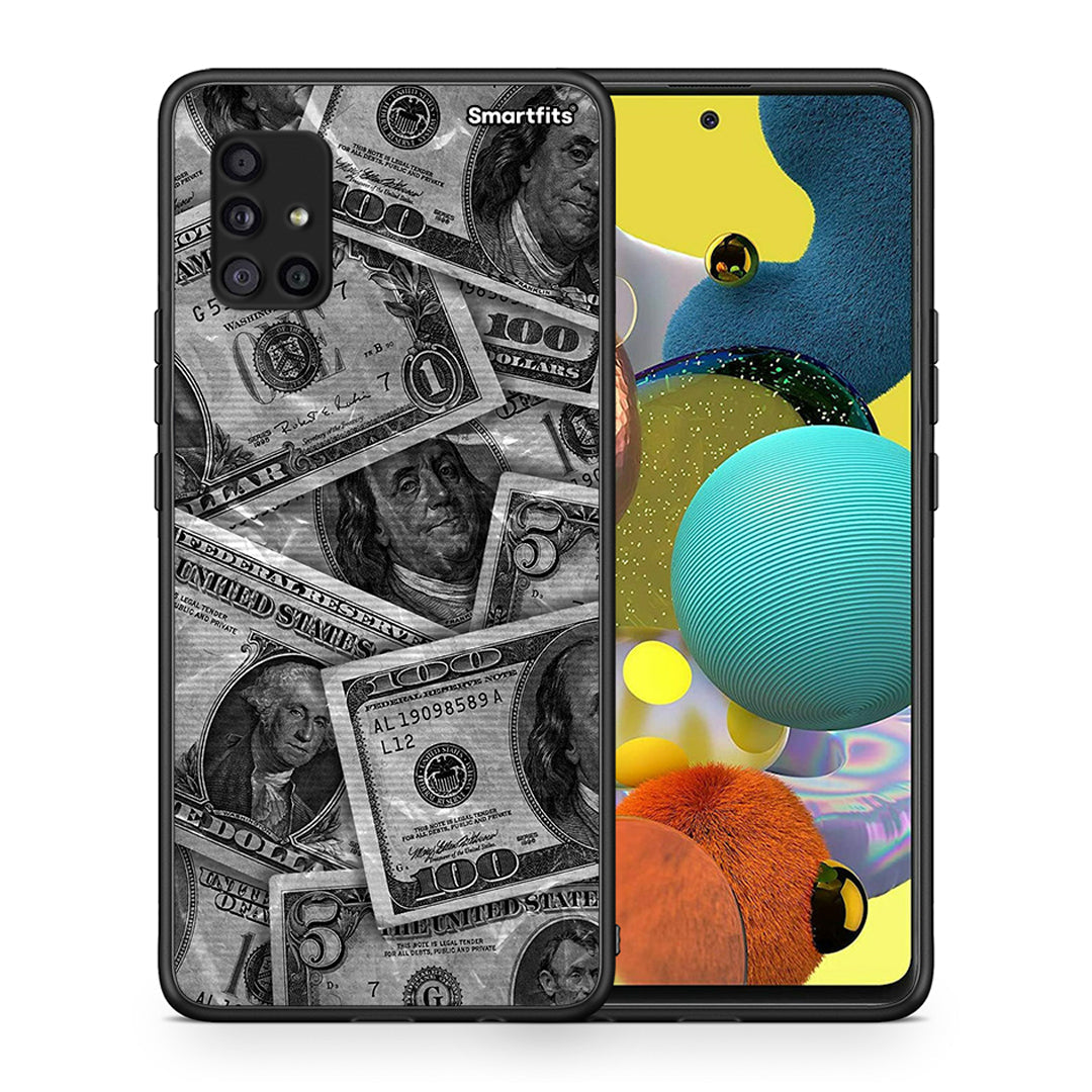 Θήκη Samsung Galaxy A51 5G Money Dollars από τη Smartfits με σχέδιο στο πίσω μέρος και μαύρο περίβλημα | Samsung Galaxy A51 5G Money Dollars case with colorful back and black bezels