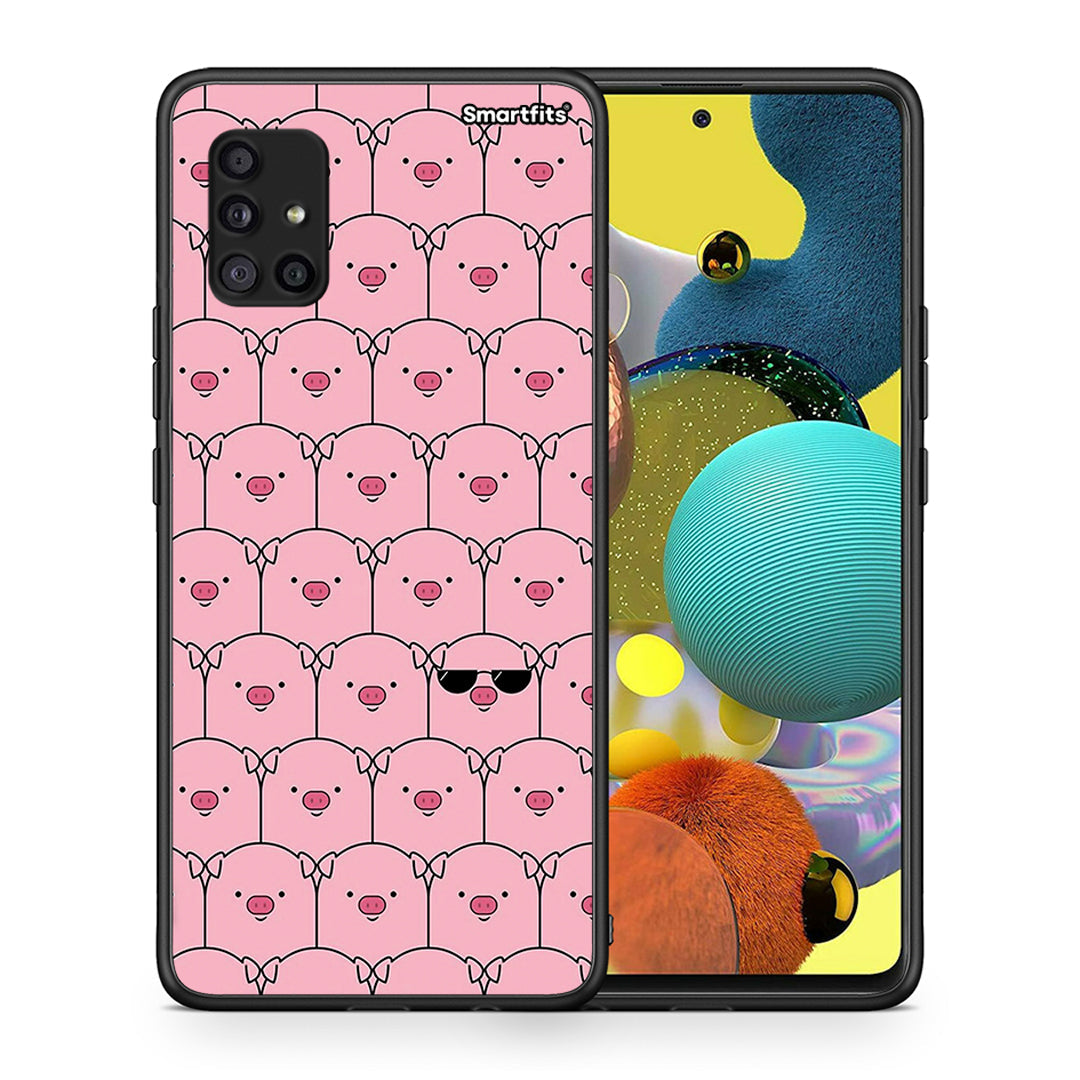 Θήκη Samsung Galaxy A51 5G Pig Glasses από τη Smartfits με σχέδιο στο πίσω μέρος και μαύρο περίβλημα | Samsung Galaxy A51 5G Pig Glasses case with colorful back and black bezels