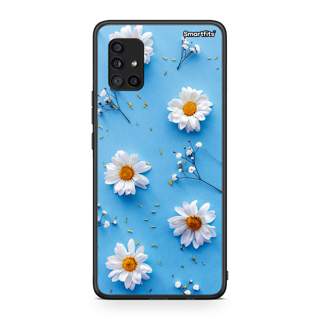 Samsung Galaxy A51 5G Real Daisies θήκη από τη Smartfits με σχέδιο στο πίσω μέρος και μαύρο περίβλημα | Smartphone case with colorful back and black bezels by Smartfits