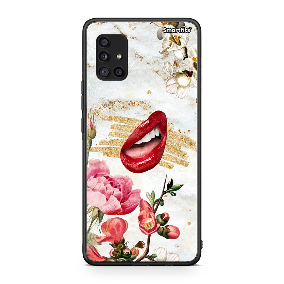 Samsung Galaxy A51 5G Red Lips θήκη από τη Smartfits με σχέδιο στο πίσω μέρος και μαύρο περίβλημα | Smartphone case with colorful back and black bezels by Smartfits