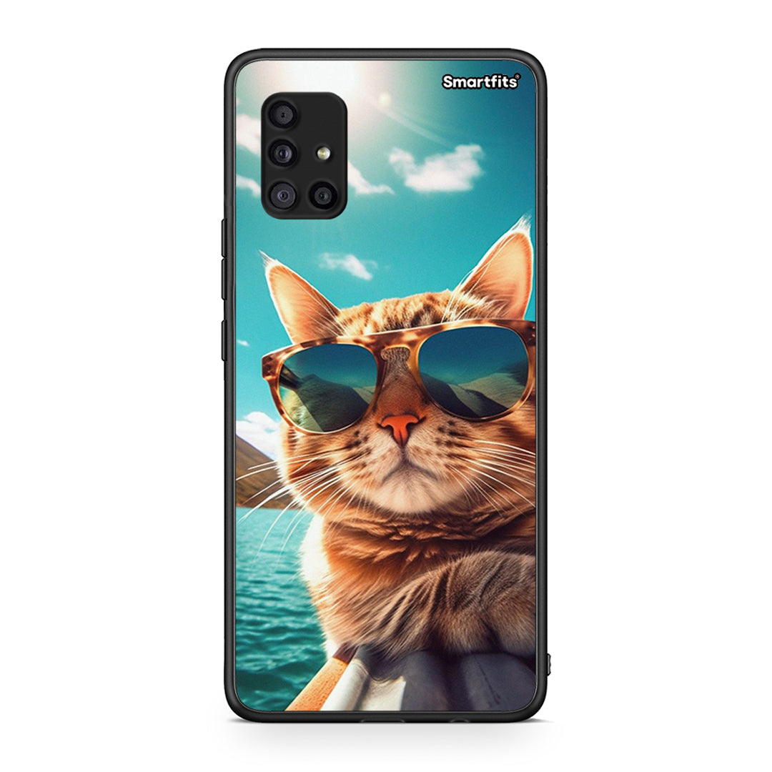 Samsung Galaxy A51 5G Summer Cat θήκη από τη Smartfits με σχέδιο στο πίσω μέρος και μαύρο περίβλημα | Smartphone case with colorful back and black bezels by Smartfits