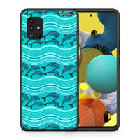 Thumbnail for Θήκη Samsung Galaxy A51 5G Swimming Dolphins από τη Smartfits με σχέδιο στο πίσω μέρος και μαύρο περίβλημα | Samsung Galaxy A51 5G Swimming Dolphins case with colorful back and black bezels