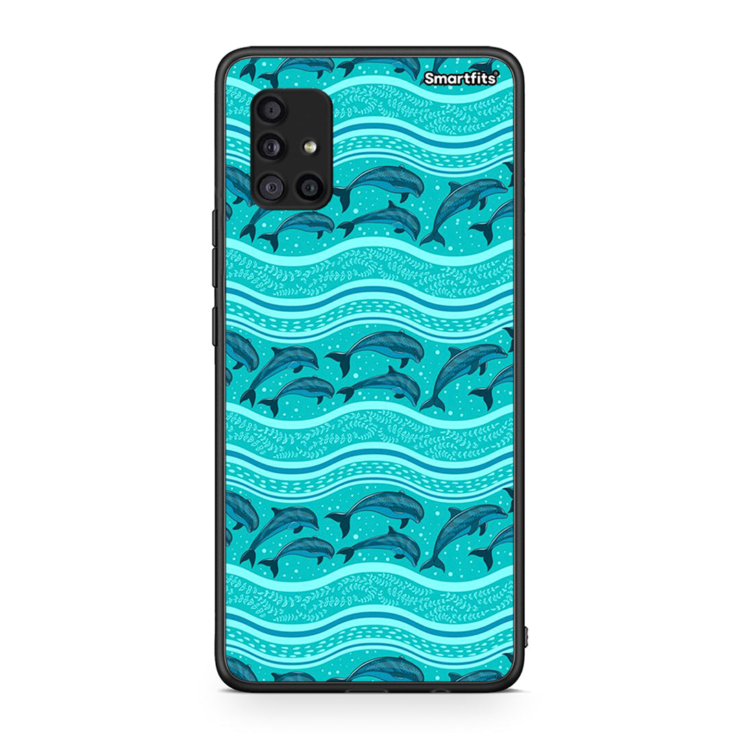 Samsung Galaxy A51 5G Swimming Dolphins θήκη από τη Smartfits με σχέδιο στο πίσω μέρος και μαύρο περίβλημα | Smartphone case with colorful back and black bezels by Smartfits