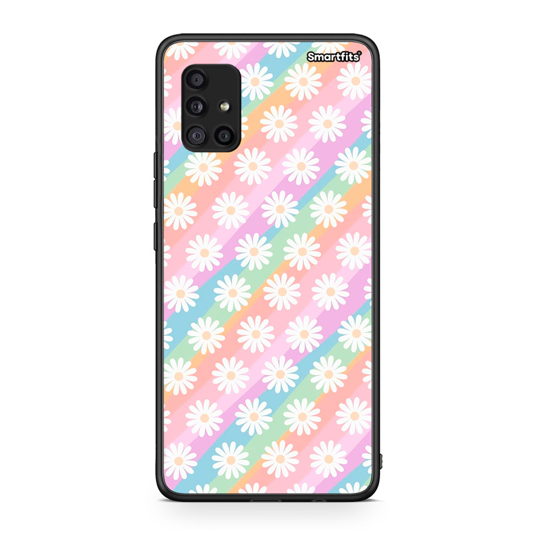 Samsung Galaxy A51 5G White Daisies θήκη από τη Smartfits με σχέδιο στο πίσω μέρος και μαύρο περίβλημα | Smartphone case with colorful back and black bezels by Smartfits