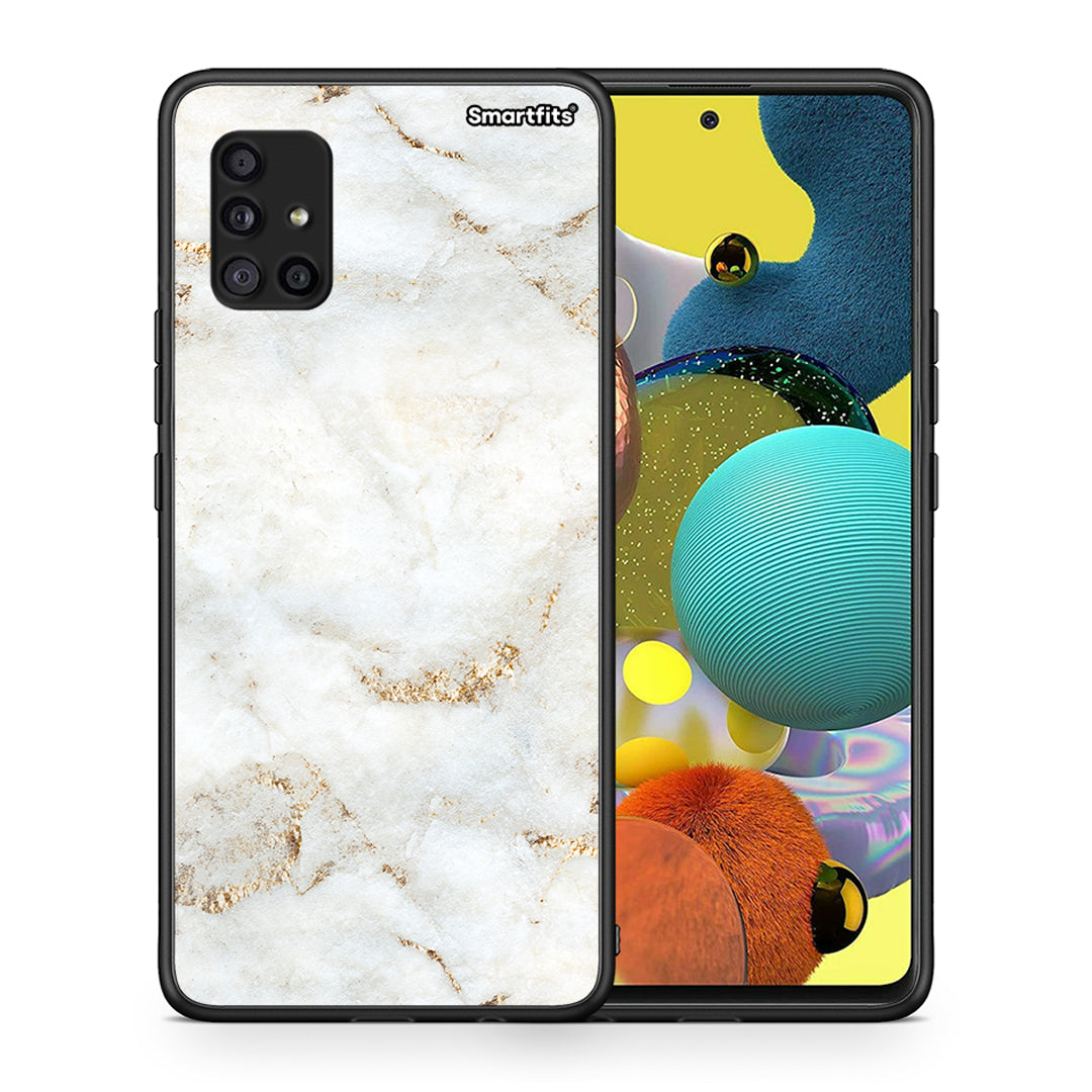 Θήκη Samsung Galaxy A51 5G White Gold Marble από τη Smartfits με σχέδιο στο πίσω μέρος και μαύρο περίβλημα | Samsung Galaxy A51 5G White Gold Marble case with colorful back and black bezels