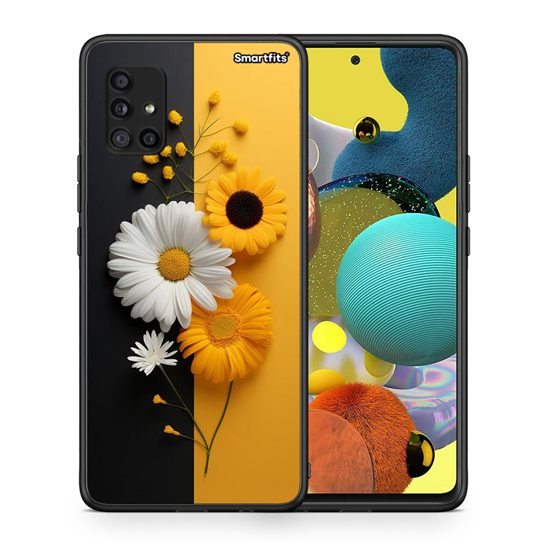 Θήκη Samsung Galaxy A51 5G Yellow Daisies από τη Smartfits με σχέδιο στο πίσω μέρος και μαύρο περίβλημα | Samsung Galaxy A51 5G Yellow Daisies case with colorful back and black bezels