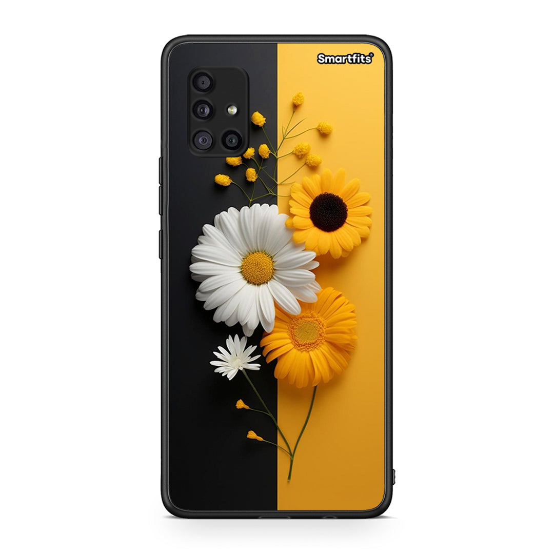 Samsung Galaxy A51 5G Yellow Daisies θήκη από τη Smartfits με σχέδιο στο πίσω μέρος και μαύρο περίβλημα | Smartphone case with colorful back and black bezels by Smartfits