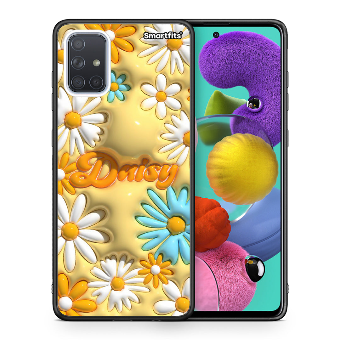 Θήκη Samsung A51 Bubble Daisies από τη Smartfits με σχέδιο στο πίσω μέρος και μαύρο περίβλημα | Samsung A51 Bubble Daisies case with colorful back and black bezels