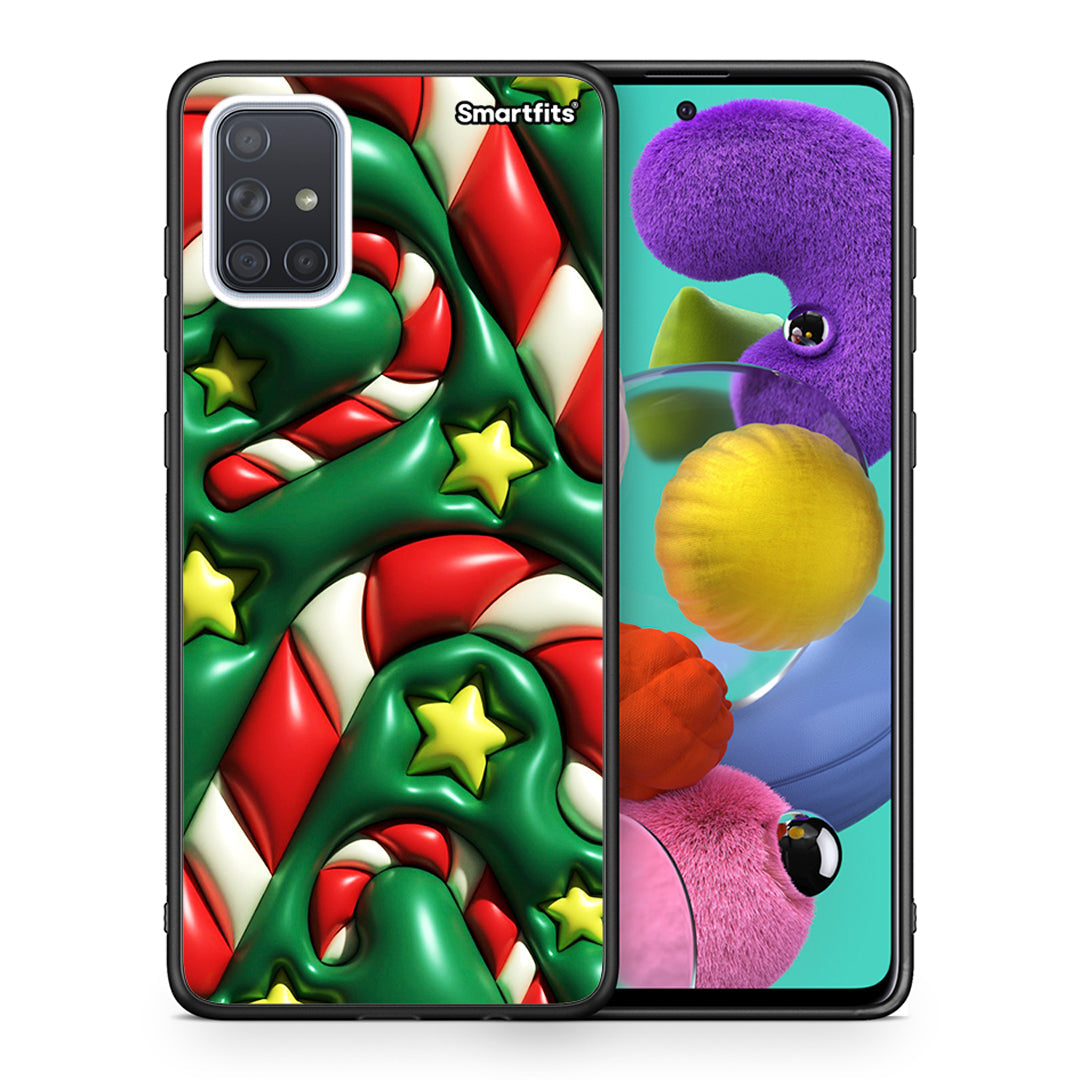 Θήκη Samsung A51 Christmas Bubbles από τη Smartfits με σχέδιο στο πίσω μέρος και μαύρο περίβλημα | Samsung A51 Christmas Bubbles case with colorful back and black bezels