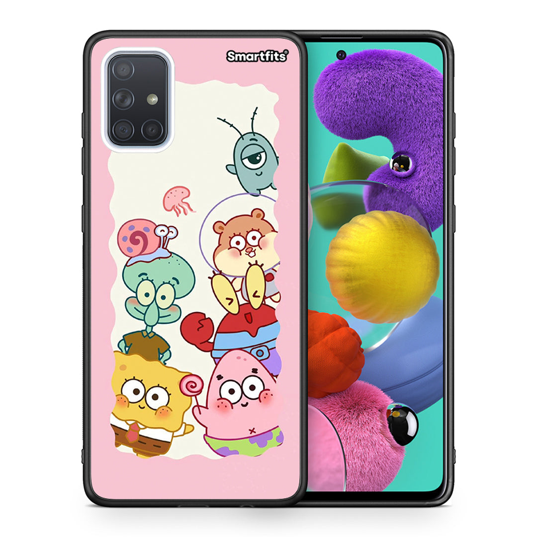 Θήκη Samsung A51 Cute Companion από τη Smartfits με σχέδιο στο πίσω μέρος και μαύρο περίβλημα | Samsung A51 Cute Companion case with colorful back and black bezels