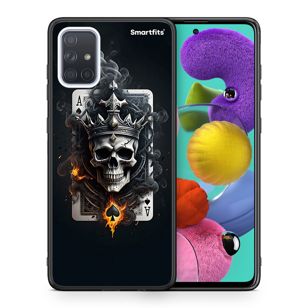 Θήκη Samsung A51 Skull King Ace από τη Smartfits με σχέδιο στο πίσω μέρος και μαύρο περίβλημα | Samsung A51 Skull King Ace case with colorful back and black bezels