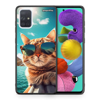 Thumbnail for Θήκη Samsung A51 Summer Cat από τη Smartfits με σχέδιο στο πίσω μέρος και μαύρο περίβλημα | Samsung A51 Summer Cat case with colorful back and black bezels
