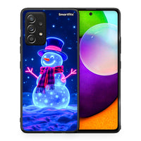 Thumbnail for Θήκη Samsung Galaxy A52 Christmas Neon Snowman από τη Smartfits με σχέδιο στο πίσω μέρος και μαύρο περίβλημα | Samsung Galaxy A52 Christmas Neon Snowman case with colorful back and black bezels