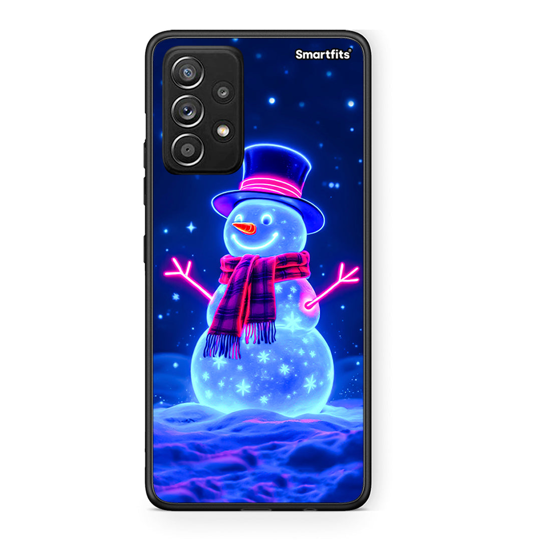 Samsung Galaxy A52 Christmas Neon Snowman θήκη από τη Smartfits με σχέδιο στο πίσω μέρος και μαύρο περίβλημα | Smartphone case with colorful back and black bezels by Smartfits