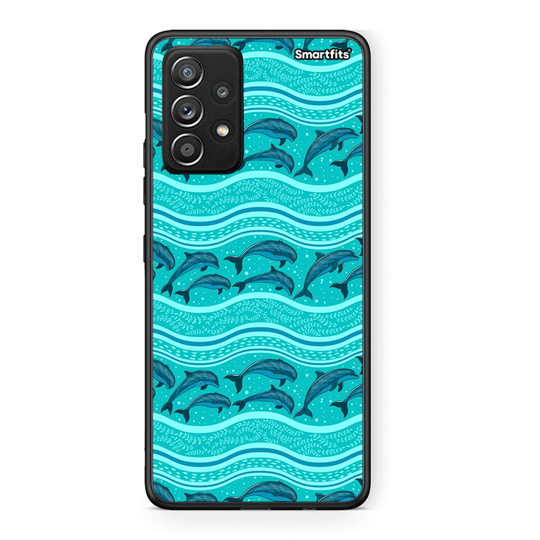 Samsung Galaxy A52 Swimming Dolphins θήκη από τη Smartfits με σχέδιο στο πίσω μέρος και μαύρο περίβλημα | Smartphone case with colorful back and black bezels by Smartfits