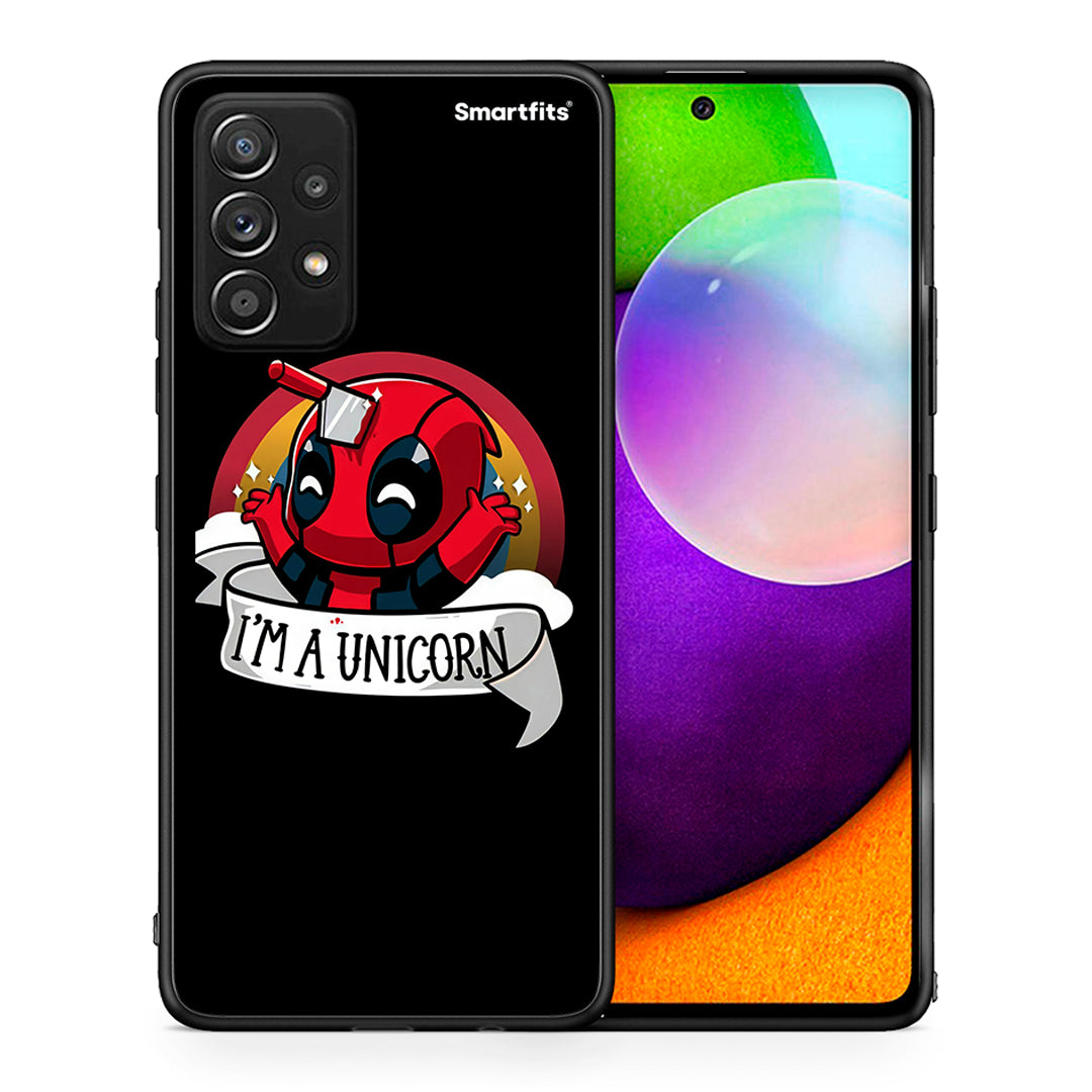 Θήκη Samsung Galaxy A52 Unicorn Deadpool από τη Smartfits με σχέδιο στο πίσω μέρος και μαύρο περίβλημα | Samsung Galaxy A52 Unicorn Deadpool case with colorful back and black bezels