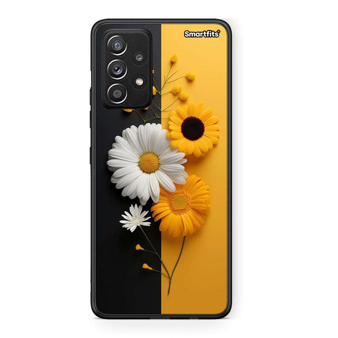 Samsung Galaxy A52 Yellow Daisies θήκη από τη Smartfits με σχέδιο στο πίσω μέρος και μαύρο περίβλημα | Smartphone case with colorful back and black bezels by Smartfits