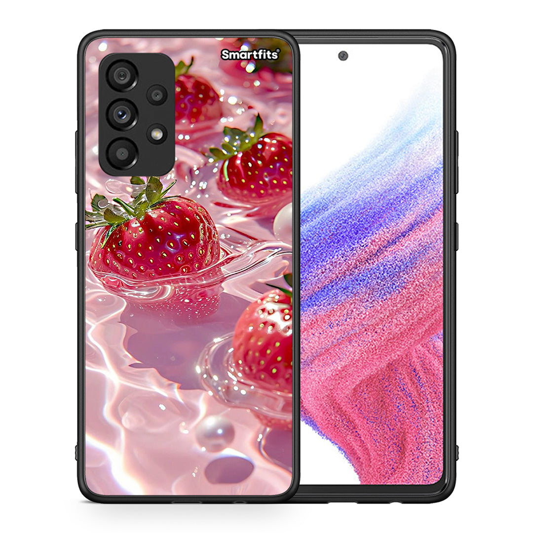 Θήκη Samsung A53 5G Juicy Strawberries από τη Smartfits με σχέδιο στο πίσω μέρος και μαύρο περίβλημα | Samsung A53 5G Juicy Strawberries case with colorful back and black bezels