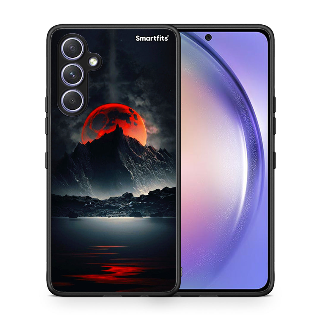 Θήκη Samsung Galaxy A54 Red Full Moon από τη Smartfits με σχέδιο στο πίσω μέρος και μαύρο περίβλημα | Samsung Galaxy A54 Red Full Moon Case with Colorful Back and Black Bezels