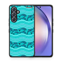 Thumbnail for Θήκη Samsung Galaxy A54 Swimming Dolphins από τη Smartfits με σχέδιο στο πίσω μέρος και μαύρο περίβλημα | Samsung Galaxy A54 Swimming Dolphins Case with Colorful Back and Black Bezels
