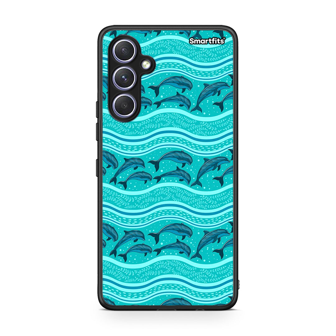 Θήκη Samsung Galaxy A54 Swimming Dolphins από τη Smartfits με σχέδιο στο πίσω μέρος και μαύρο περίβλημα | Samsung Galaxy A54 Swimming Dolphins Case with Colorful Back and Black Bezels