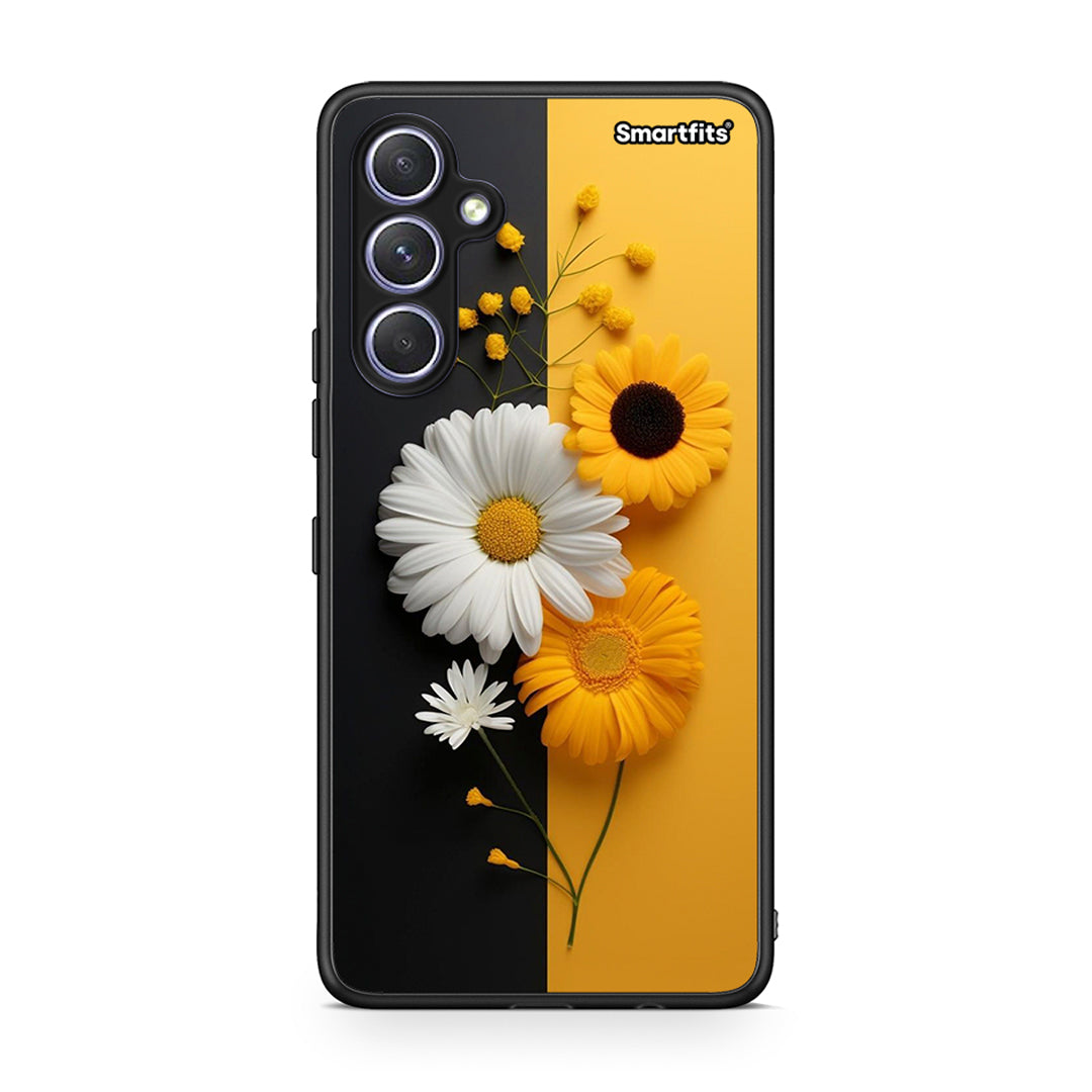 Θήκη Samsung Galaxy A54 Yellow Daisies από τη Smartfits με σχέδιο στο πίσω μέρος και μαύρο περίβλημα | Samsung Galaxy A54 Yellow Daisies Case with Colorful Back and Black Bezels
