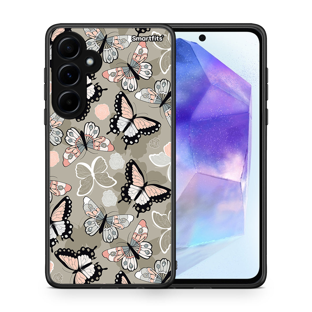 Θήκη Samsung Galaxy A55 Butterflies Boho από τη Smartfits με σχέδιο στο πίσω μέρος και μαύρο περίβλημα | Samsung Galaxy A55 Butterflies Boho case with colorful back and black bezels