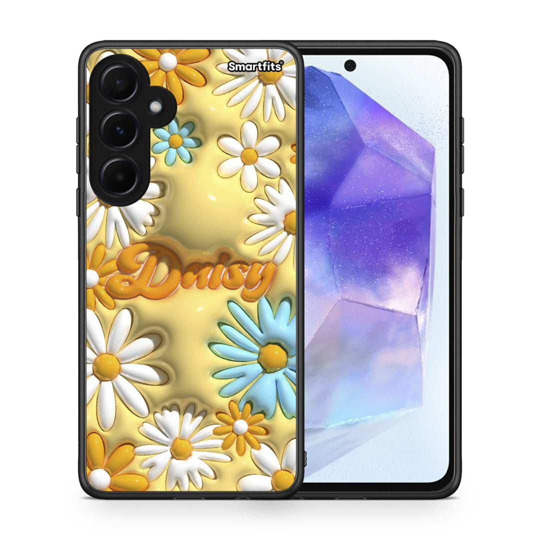 Θήκη Samsung Galaxy A55 Bubble Daisies από τη Smartfits με σχέδιο στο πίσω μέρος και μαύρο περίβλημα | Samsung Galaxy A55 Bubble Daisies case with colorful back and black bezels