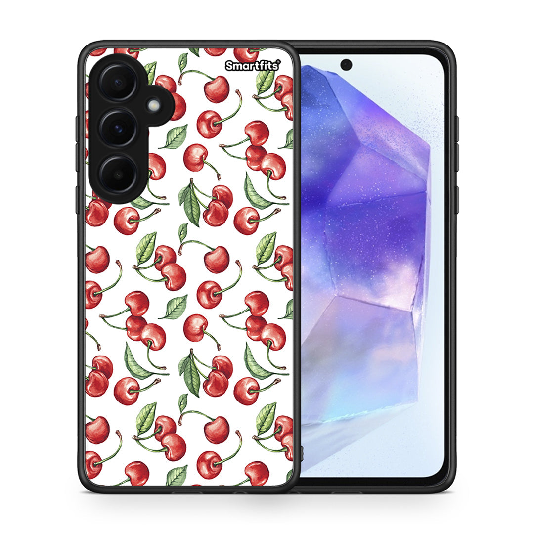 Θήκη Samsung Galaxy A55 Cherry Summer από τη Smartfits με σχέδιο στο πίσω μέρος και μαύρο περίβλημα | Samsung Galaxy A55 Cherry Summer case with colorful back and black bezels