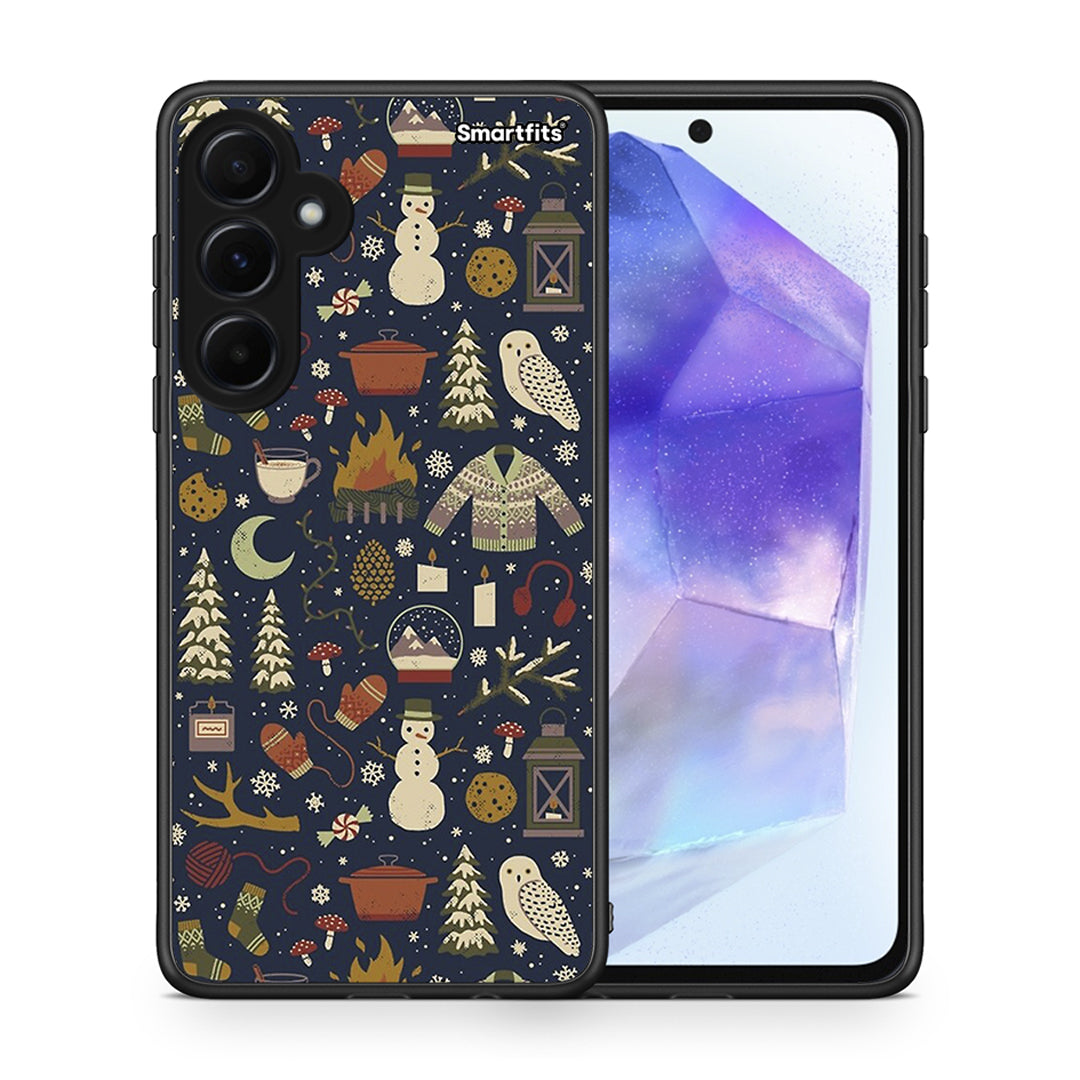 Θήκη Samsung Galaxy A55 Christmas Elements από τη Smartfits με σχέδιο στο πίσω μέρος και μαύρο περίβλημα | Samsung Galaxy A55 Christmas Elements case with colorful back and black bezels