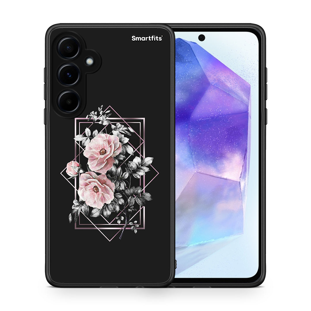 Θήκη Samsung Galaxy A55 Frame Flower από τη Smartfits με σχέδιο στο πίσω μέρος και μαύρο περίβλημα | Samsung Galaxy A55 Frame Flower case with colorful back and black bezels