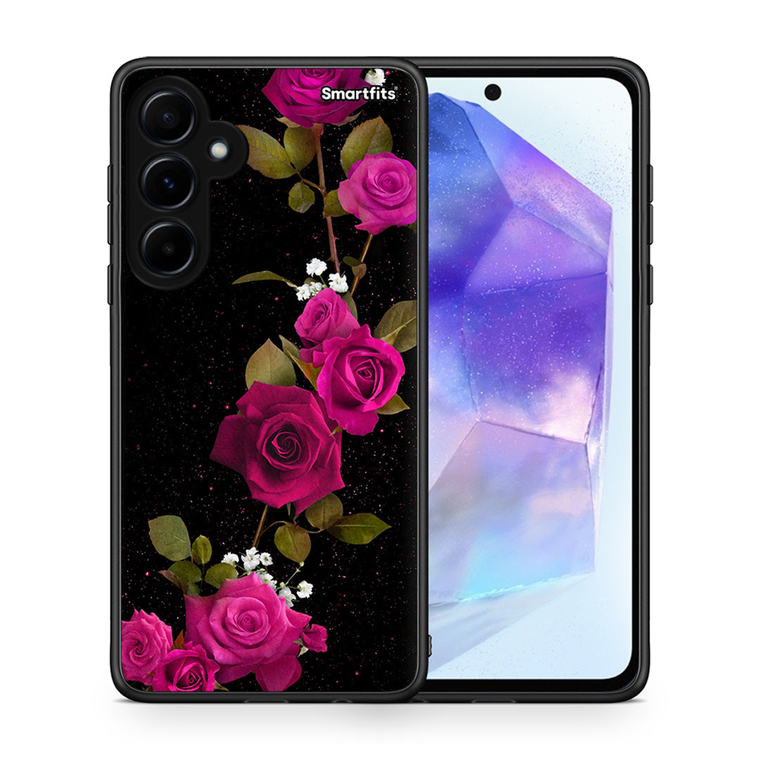 Θήκη Samsung Galaxy A55 Red Roses Flower από τη Smartfits με σχέδιο στο πίσω μέρος και μαύρο περίβλημα | Samsung Galaxy A55 Red Roses Flower case with colorful back and black bezels