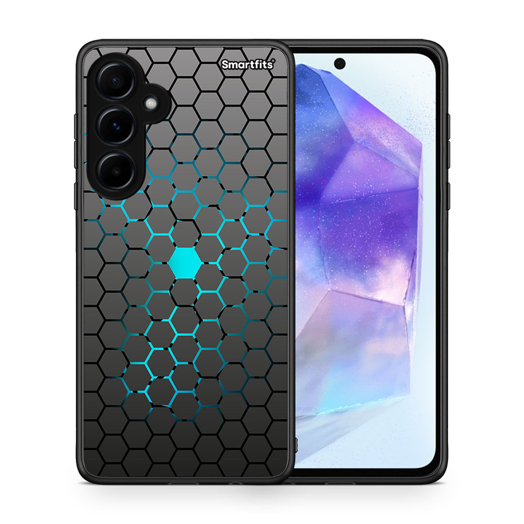 Θήκη Samsung Galaxy A55 Hexagonal Geometric από τη Smartfits με σχέδιο στο πίσω μέρος και μαύρο περίβλημα | Samsung Galaxy A55 Hexagonal Geometric case with colorful back and black bezels