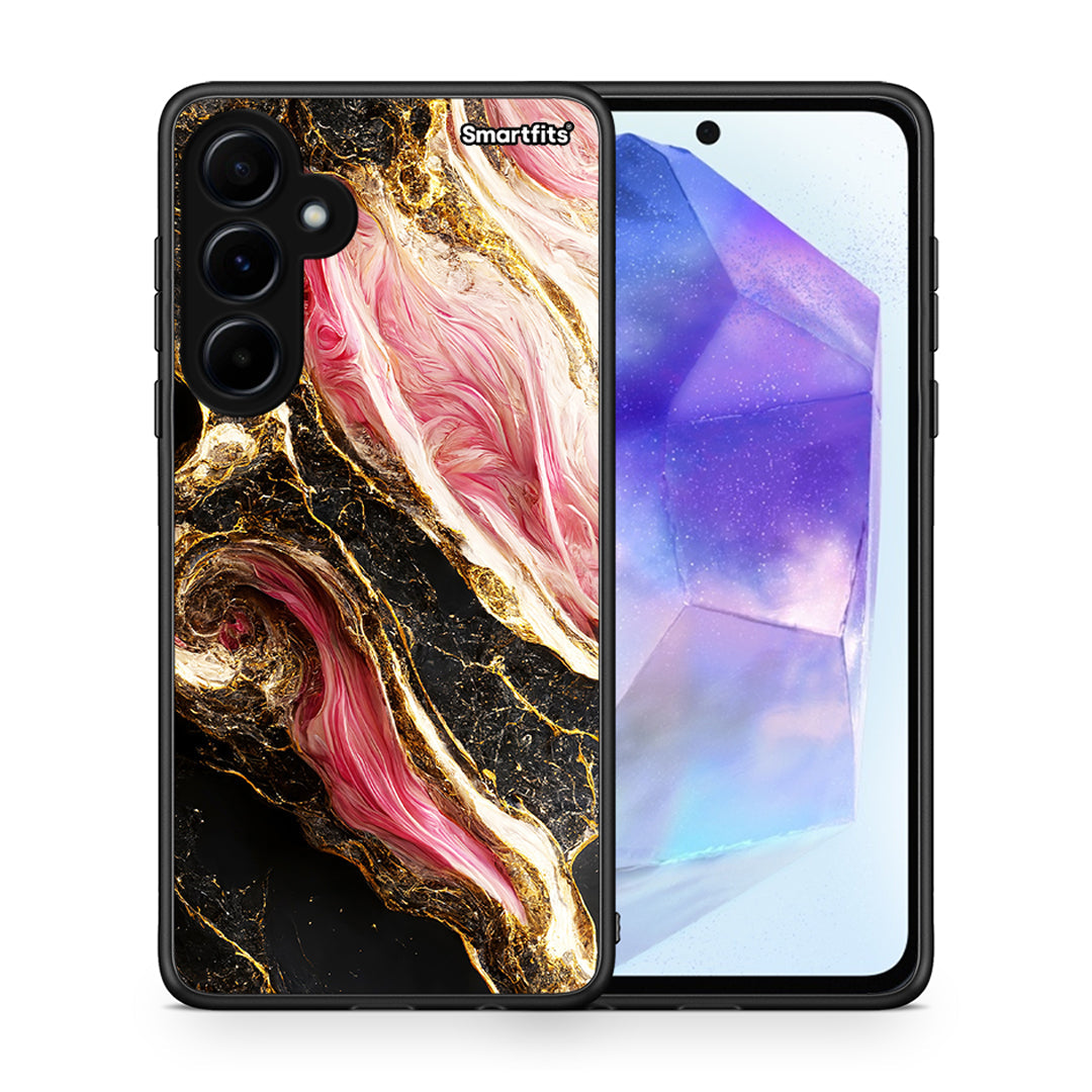 Θήκη Samsung Galaxy A55 Glamorous Pink Marble από τη Smartfits με σχέδιο στο πίσω μέρος και μαύρο περίβλημα | Samsung Galaxy A55 Glamorous Pink Marble case with colorful back and black bezels