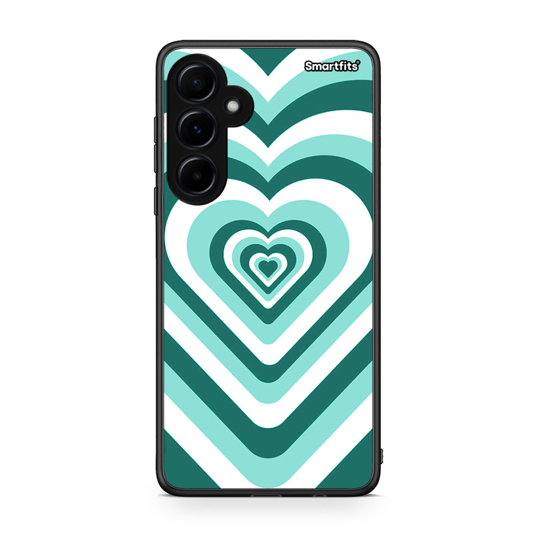 Samsung Galaxy A55 Green Hearts θήκη από τη Smartfits με σχέδιο στο πίσω μέρος και μαύρο περίβλημα | Smartphone case with colorful back and black bezels by Smartfits