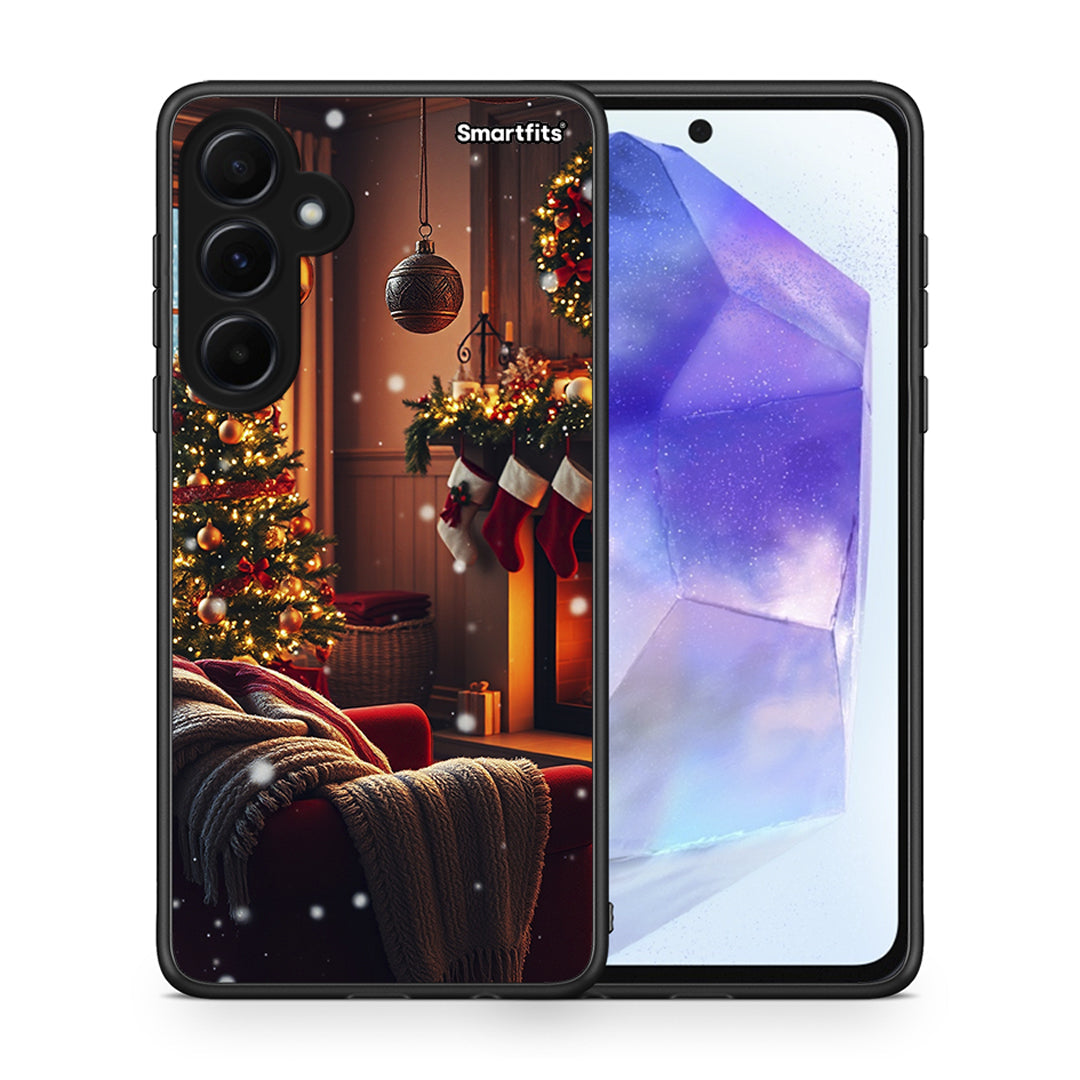 Θήκη Samsung Galaxy A55 Home For Christmas από τη Smartfits με σχέδιο στο πίσω μέρος και μαύρο περίβλημα | Samsung Galaxy A55 Home For Christmas case with colorful back and black bezels