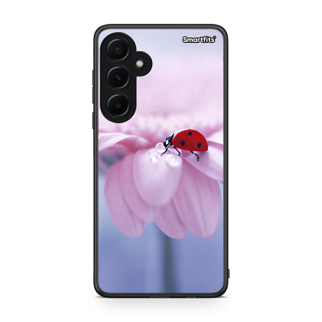 Samsung Galaxy A55 Ladybug Flower θήκη από τη Smartfits με σχέδιο στο πίσω μέρος και μαύρο περίβλημα | Smartphone case with colorful back and black bezels by Smartfits