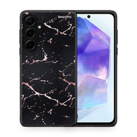 Thumbnail for Θήκη Samsung Galaxy A55 Black Rosegold Marble από τη Smartfits με σχέδιο στο πίσω μέρος και μαύρο περίβλημα | Samsung Galaxy A55 Black Rosegold Marble case with colorful back and black bezels