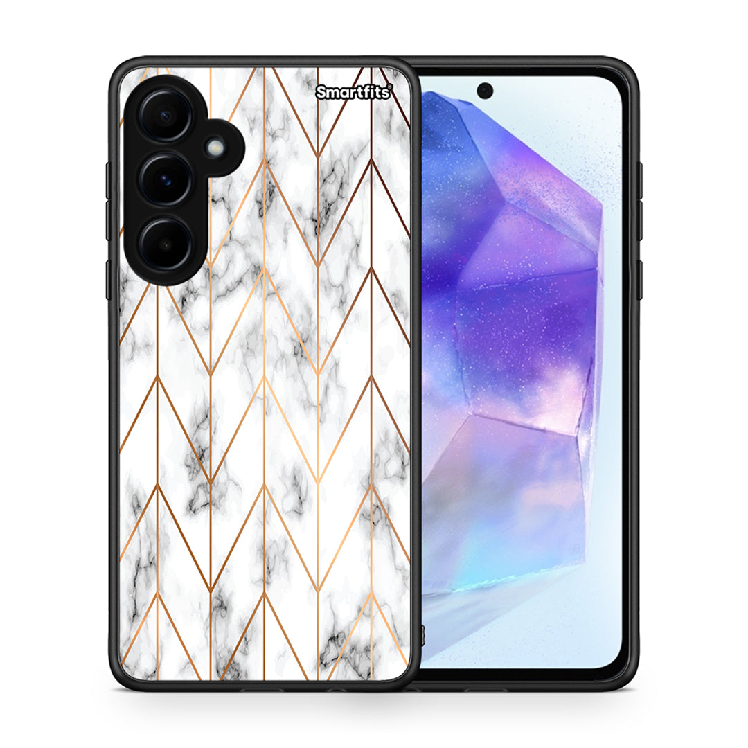 Θήκη Samsung Galaxy A55 Gold Geometric Marble από τη Smartfits με σχέδιο στο πίσω μέρος και μαύρο περίβλημα | Samsung Galaxy A55 Gold Geometric Marble case with colorful back and black bezels