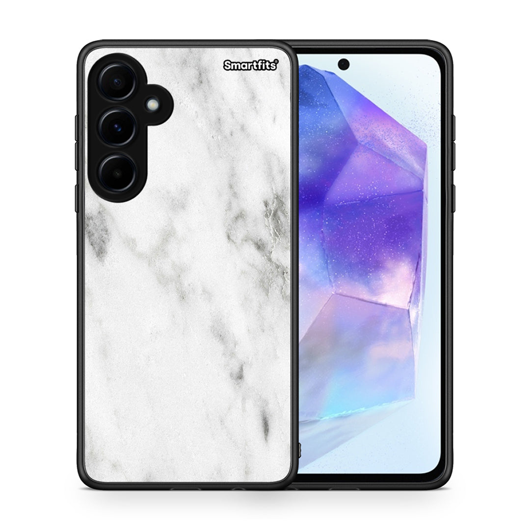 Θήκη Samsung Galaxy A55 White Marble από τη Smartfits με σχέδιο στο πίσω μέρος και μαύρο περίβλημα | Samsung Galaxy A55 White Marble case with colorful back and black bezels