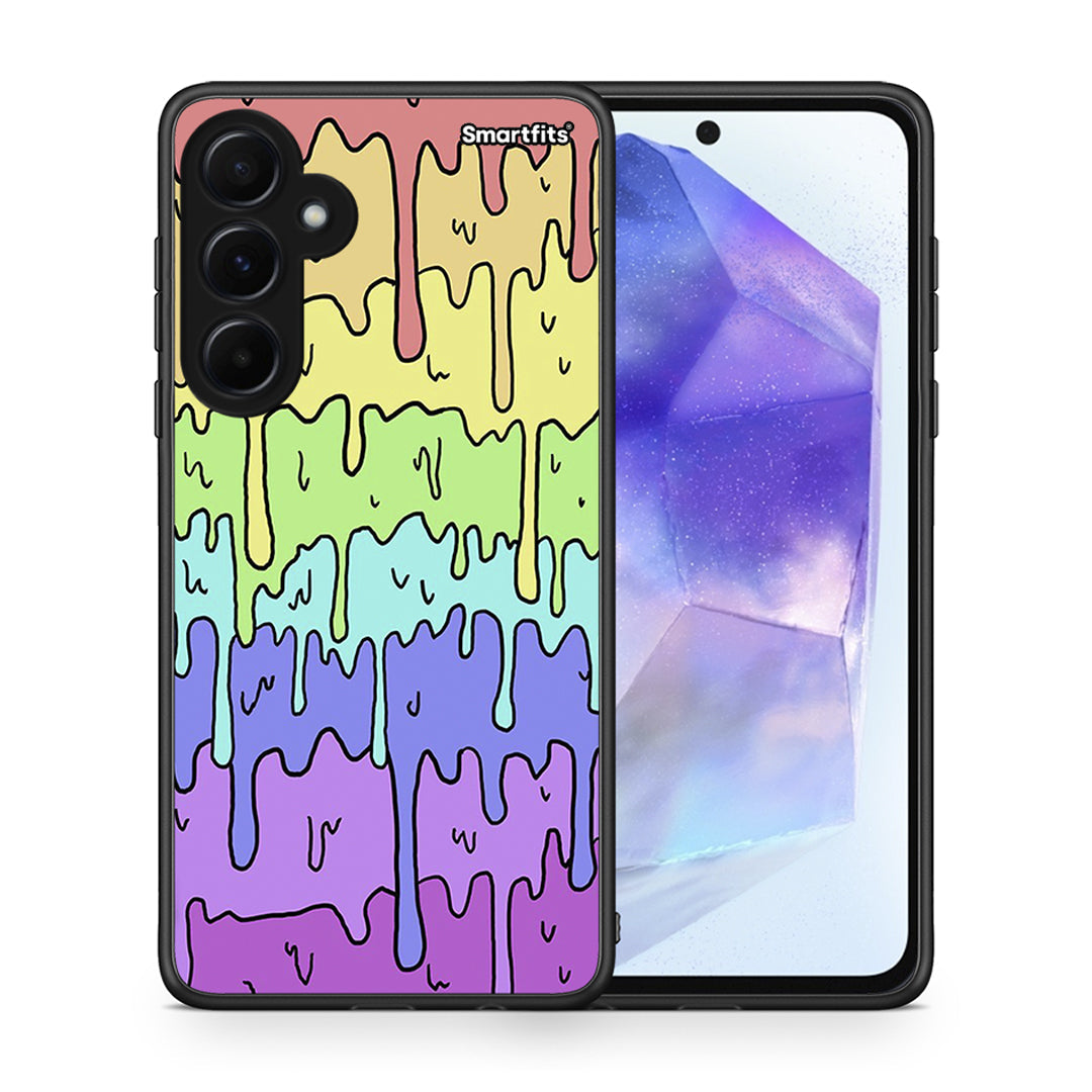 Θήκη Samsung Galaxy A55 Melting Rainbow από τη Smartfits με σχέδιο στο πίσω μέρος και μαύρο περίβλημα | Samsung Galaxy A55 Melting Rainbow case with colorful back and black bezels