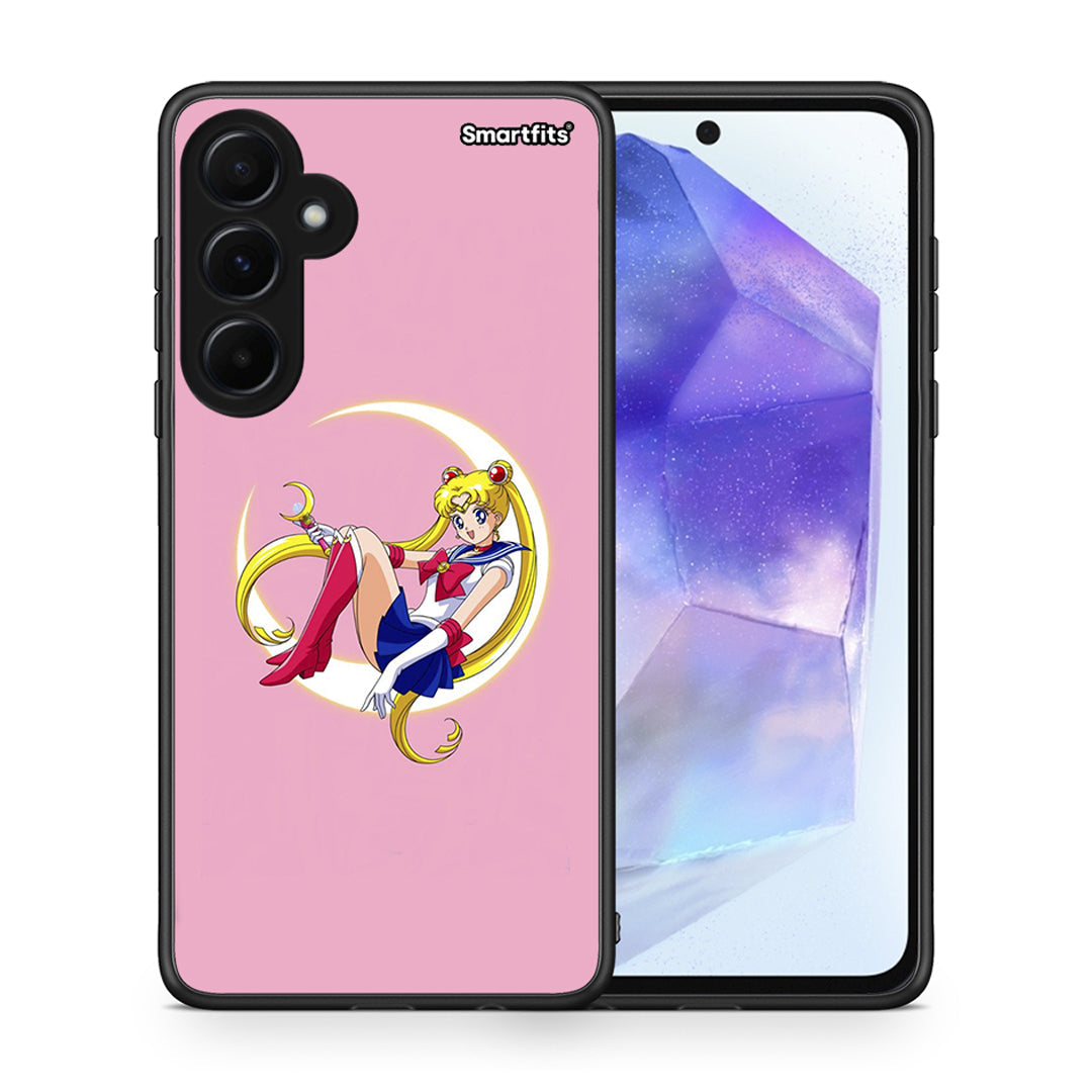 Θήκη Samsung Galaxy A55 Moon Girl από τη Smartfits με σχέδιο στο πίσω μέρος και μαύρο περίβλημα | Samsung Galaxy A55 Moon Girl case with colorful back and black bezels