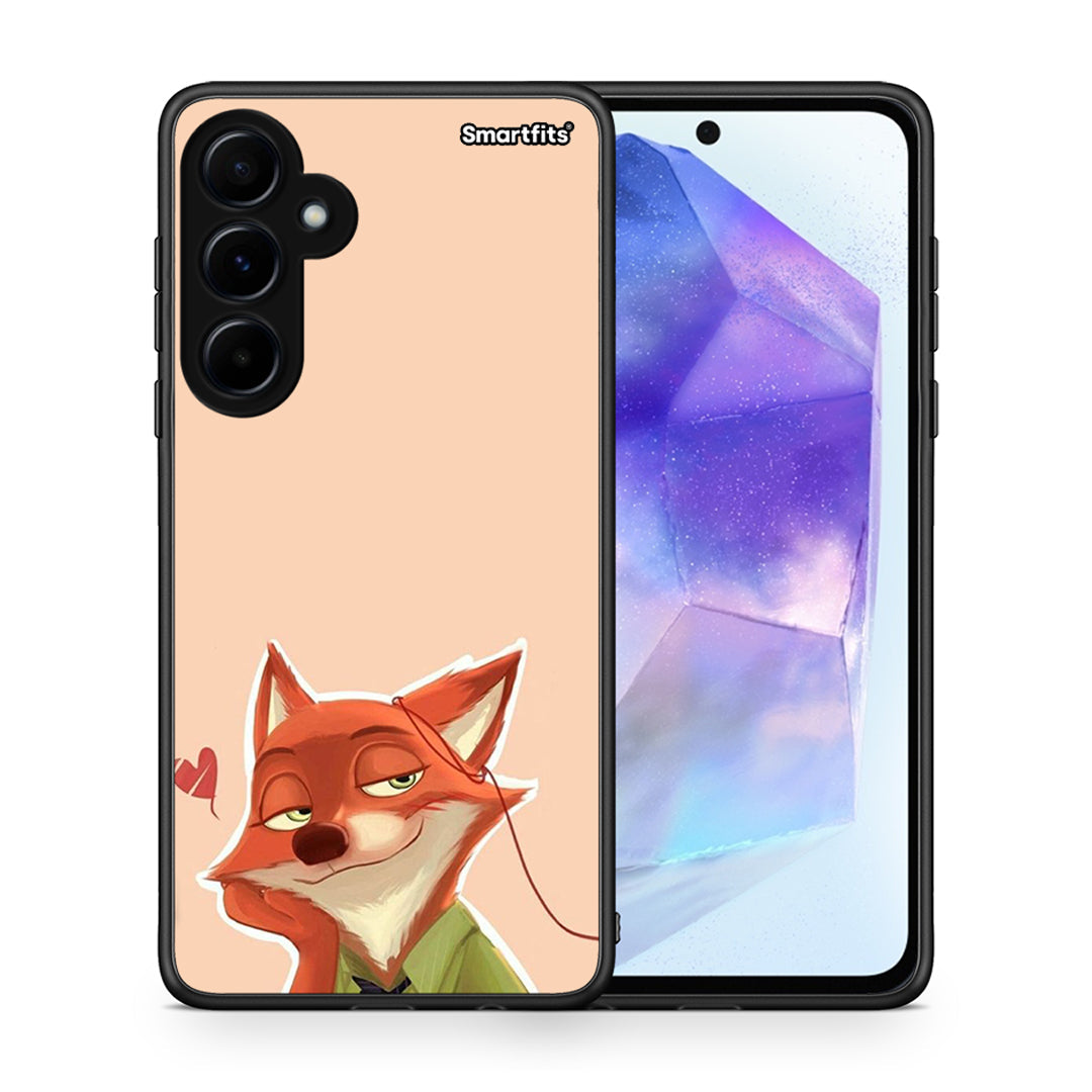 Θήκη Samsung Galaxy A55 Nick Wilde And Judy Hopps Love 1 από τη Smartfits με σχέδιο στο πίσω μέρος και μαύρο περίβλημα | Samsung Galaxy A55 Nick Wilde And Judy Hopps Love 1 case with colorful back and black bezels