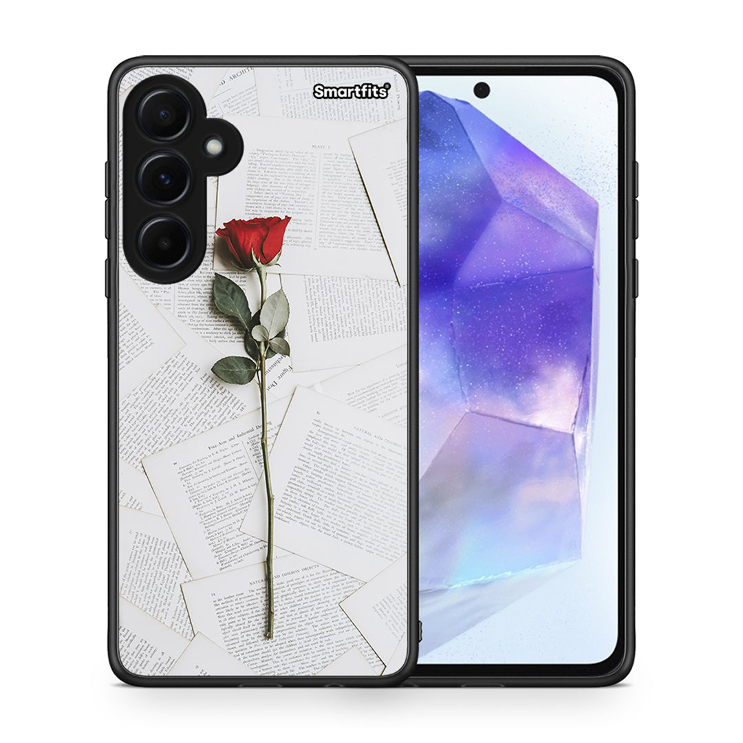 Θήκη Samsung Galaxy A55 Red Rose από τη Smartfits με σχέδιο στο πίσω μέρος και μαύρο περίβλημα | Samsung Galaxy A55 Red Rose case with colorful back and black bezels