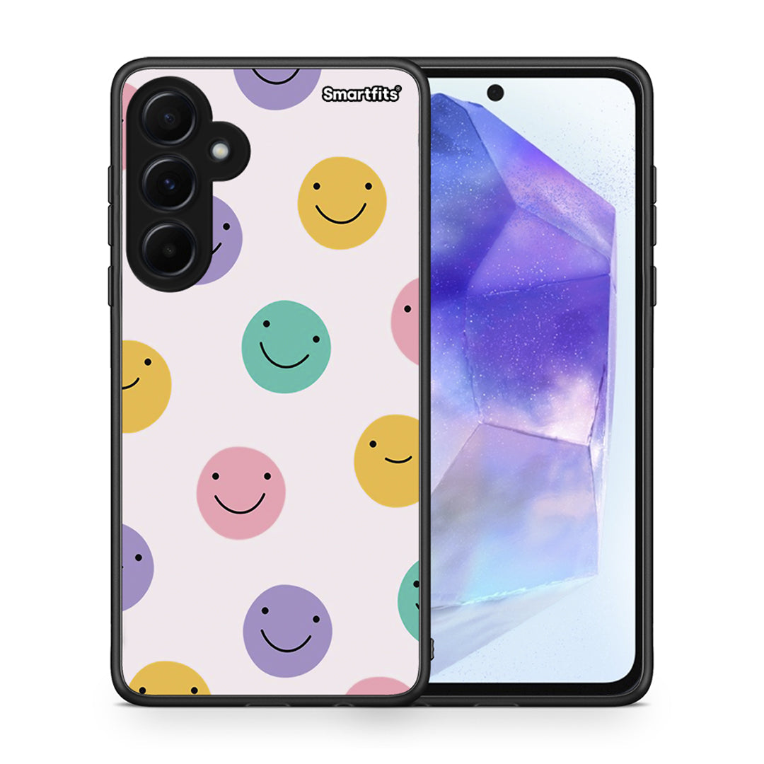 Θήκη Samsung Galaxy A55 Smiley Faces από τη Smartfits με σχέδιο στο πίσω μέρος και μαύρο περίβλημα | Samsung Galaxy A55 Smiley Faces case with colorful back and black bezels