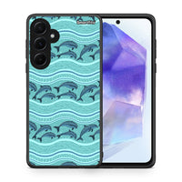 Thumbnail for Θήκη Samsung Galaxy A55 Swimming Dolphins από τη Smartfits με σχέδιο στο πίσω μέρος και μαύρο περίβλημα | Samsung Galaxy A55 Swimming Dolphins case with colorful back and black bezels