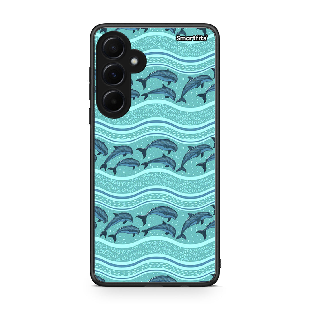 Samsung Galaxy A55 Swimming Dolphins θήκη από τη Smartfits με σχέδιο στο πίσω μέρος και μαύρο περίβλημα | Smartphone case with colorful back and black bezels by Smartfits