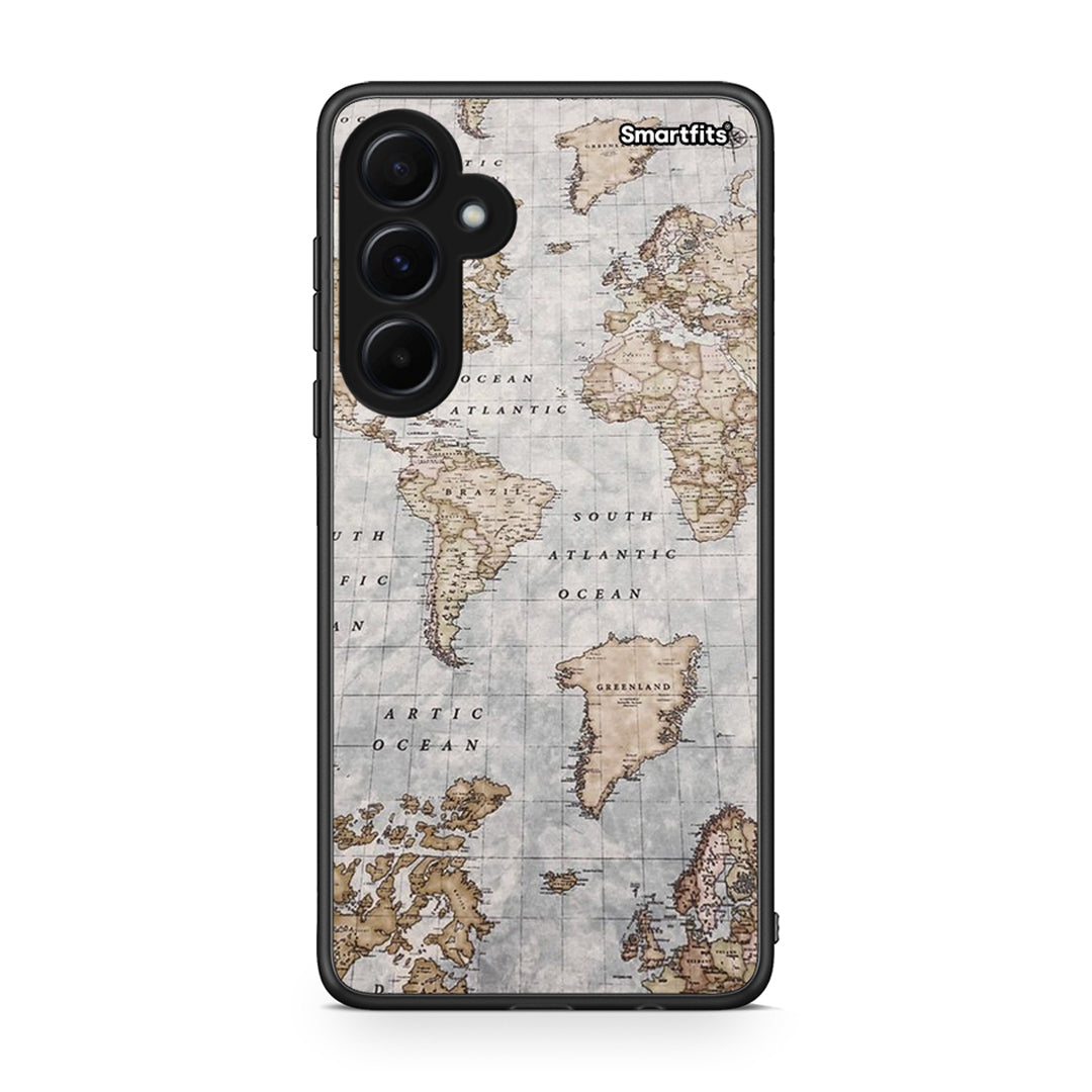 Samsung Galaxy A55 World Map Θήκη από τη Smartfits με σχέδιο στο πίσω μέρος και μαύρο περίβλημα | Smartphone case with colorful back and black bezels by Smartfits